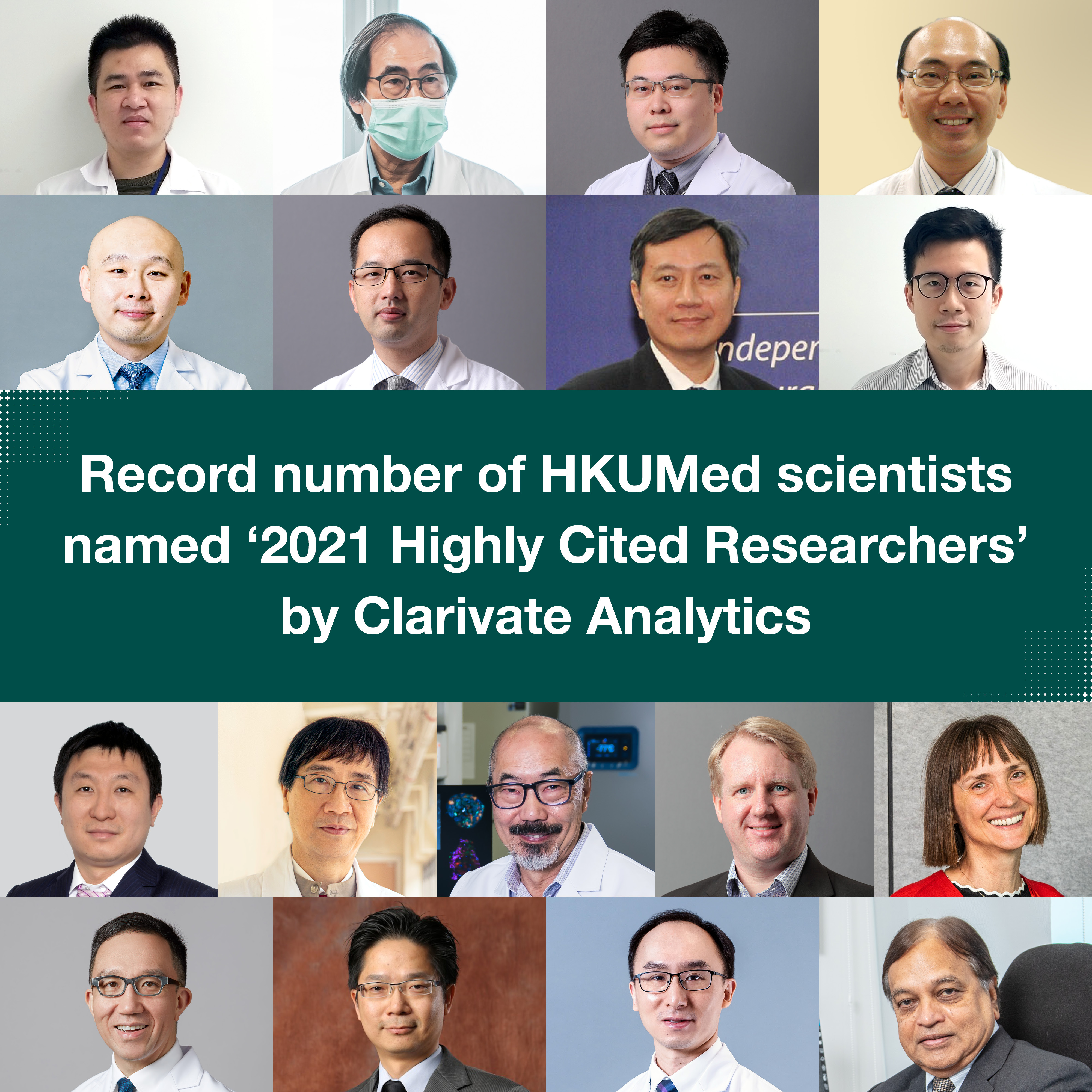 The seventeen academics from HKUMed who top the list of Highly Cited Researchers of 2021